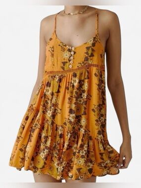 NWT Urban Outfitters Georgia Mustard Floral Mini Dress Size Small